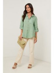 Le Monde du Lin Lniana koszula w kolorze zielonym rozmiar: 40/42. Zielone koszule Le Monde du Lin, bez wzorów, ze lnu, bez kołnierzyka, bez ramiączek. Za 130.99 zł.