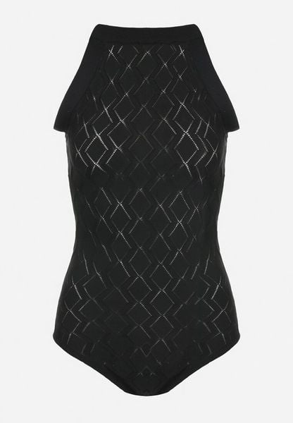 Czarne Body z Wiskozy o Tłoczonej Fakturze Idolina. Czarne body i gorsety Born2be, bez wzorów, z jeansu, bez ramiączek. Za 39.99 zł.