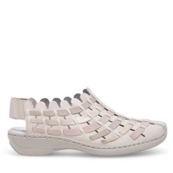 Sandały Rieker. Białe sandały Rieker, bez wzorów, bez obcasa, na płaskiej podeszwie, bez zapięcia. Za 309.99 zł.