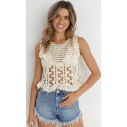 Beżowy Top Szydełkowy Andrista. Brązowe topy Born2be, s, z aplikacjami, z bawełny, boho, bez kołnierzyka, bez ramiączek. W wyprzedaży za 95.99 zł.