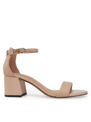 Tommy Hilfiger Sandały FW0FW08673 Beżowy. Brązowe sandały Tommy Hilfiger, bez wzorów, ze skóry, bez obcasa, na słupku, bez zapięcia. Za 529.99 zł.