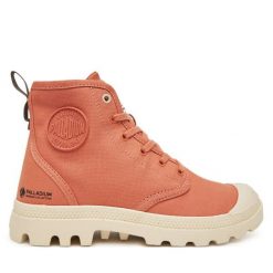 Trapery Palladium. Brązowe traperki Palladium, bez wzorów, bez obcasa, bez zapięcia. Za 429.99 zł.