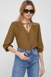 Sisley bluzka damska kolor zielony gładka. Zielone bluzki Sisley, l, bez wzorów, bez kołnierzyka, bez ramiączek. Za 279.99 zł.