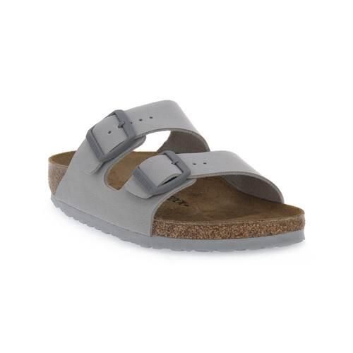Klapki damskie Birkenstock Arizona. Szare klapki Birkenstock, bez wzorów, z materiału, sportowe, bez obcasa, bez zapięcia. Za 296.10 zł.