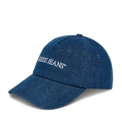 Czapka z daszkiem Guess Jeans. Niebieskie czapki z daszkiem Guess Jeans, z aplikacjami, z jeansu. Za 79.99 zł.