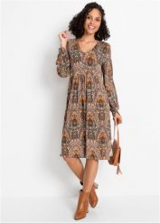 Sukienka z dżerseju w deseń paisley. Czerwone sukienki bonprix, bez wzorów, z dżerseju, bez kołnierzyka, bez ramiączek. Za 134.99 zł.