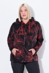 Damskie Kurtka polarowa wzór w kwiaty kaptur długi rękaw. Czarne kurtki Ulla Popken, plus size, bez wzorów, z materiału, z kapturem. Za 239.99 zł.