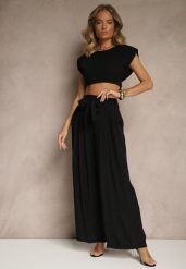 Czarne Wiskozowe Spodnie High Waist o Szerokim Kroju Aranisa. Czarne jeansy Renee, m, z aplikacjami, z jeansu, eleganckie, z podwyższonym stanem. W wyprzedaży za 67.99 zł.