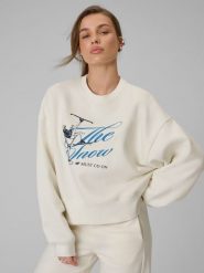 4F Bluza dresowa loose bez kaptura damska - beżowa M. Brązowe bluzy 4f, m, bez wzorów, z dresówki, bez ramiączek, bez kaptura. Za 149.99 zł.