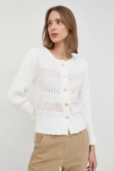 Twinset kardigan damski kolor biały lekki. Białe swetry Twinset, l, bez wzorów, z dzianiny, bez ramiączek. Za 849.99 zł.
