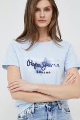 Pepe Jeans t-shirt bawełniany Goldie kolor niebieski. Niebieskie t-shirty Pepe Jeans, bez wzorów, z bawełny, bez kołnierzyka, bez ramiączek. Za 159.99 zł.