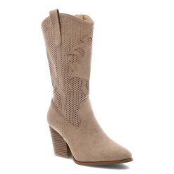 Beżowe Kozaki S.Barski Eleganckie Obuwie Damskie. Brązowe kozaki S.BARSKI, w ażurowe wzory, z zamszu, boho, bez obcasa, na obcasie, bez zapięcia. Za 186.99 zł.