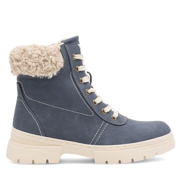 Trzewiki Go Soft. Niebieskie botki GO SOFT, bez wzorów, bez obcasa, na płaskiej podeszwie, bez zapięcia. Za 129.99 zł.