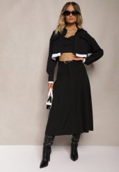 Czarna Spódnica o Rozkloszowanym Kroju High Waist z Paskiem i Imitacją Kieszeni Rivivia. Czarne spódnice Renee, na co dzień, l, bez wzorów, eleganckie, midi, dopasowane. W wyprzedaży za 119.99 zł.