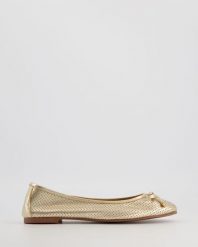 BALERINY Z KOKARDKĄ 22205 GOLD. Baleriny Venezia, bez wzorów, ze skóry, bez obcasa, bez zapięcia. Za 229.00 zł.