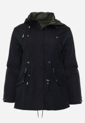 Granatowo-Zielona Dwustronna Kurtka Przejściowa w Stylu Parki z Kapturem Tidala. Niebieskie kurtki Born2be, plus size, bez wzorów, z jeansu, klasyczne, z kapturem. Za 119.99 zł.