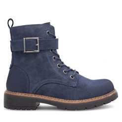 Botki JENNY. Niebieskie botki Jenny, bez wzorów, bez obcasa, na płaskiej podeszwie, bez zapięcia. Za 111.99 zł.