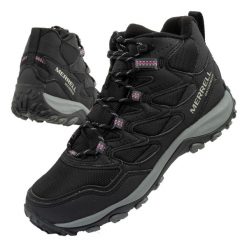 Buty sportowe damskie Merrell West Rim Sport Thermo wodoodporne. Czarne buty trekkingowe Merrell, ze skóry, przed kolano, bez zapięcia. Za 289.00 zł.