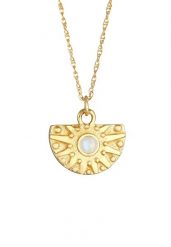 Elli PREMIUM Damski słoneczny wisiorek Moneta Vintage Trend z kamienia księżycowego w pozłacanym srebrze 925 Sterling Silver Naszyjniki 1 ct. Szare naszyjniki Elli PREMIUM, z materiału, z kamieniem księżycowym, pozłacane. Za 328.99 zł.