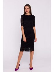 Stylove Sukienka w kolorze czarnym rozmiar: L. Czarne sukienki Stylove, na co dzień, l, bez wzorów, z koronki, bez kołnierzyka, bez ramiączek, midi, proste. Za 350.95 zł.
