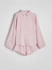 Dwuczęściowa piżama w kwiaty - pastelowy róż. Czerwone piżamy Reserved, l, bez wzorów, z bawełny, bez kołnierzyka, bez ramiączek. W wyprzedaży za 119.99 zł.