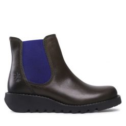 Sztyblety Fly London. Zielone botki Fly London, bez wzorów, bez obcasa, na płaskiej podeszwie, bez zapięcia. Za 329.99 zł.