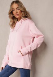 Różowa Bluza Kangurka z Kapturem i Wsuwaną Kieszenią Blizome. Czerwone bluzy Renee, l, bez wzorów, z jeansu, z kapturem. W wyprzedaży za 63.99 zł.