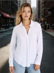 Koszula z długim rękawem w paski - biały. Białe koszule Sinsay, l, bez wzorów, bez kołnierzyka, bez ramiączek. Za 29.99 zł.