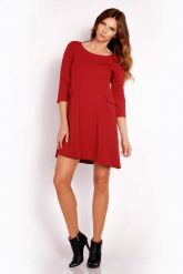 Bordo Sukienka Mini z Patkami Imitującymi Kieszenie. Czerwone sukienki Lou-Lou, l, bez wzorów, z dzianiny, bez kołnierzyka, bez ramiączek, mini. Za 159.00 zł.