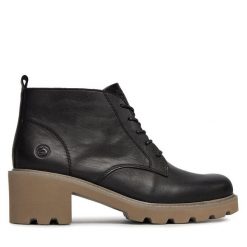 Botki Remonte. Czarne botki Remonte, bez wzorów, bez obcasa, na słupku, bez zapięcia. Za 439.99 zł.