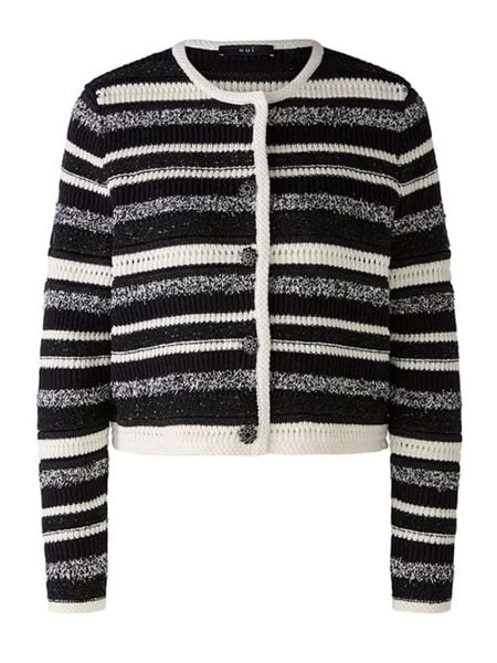 Oui Kardigan w kolorze czarno-białym rozmiar: 36. Białe swetry Oui, bez wzorów, ze splotem, bez ramiączek. Za 217.99 zł.