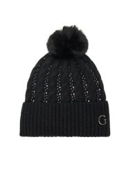 Guess Czapka AW5385 POL01 Czarny. Czarne czapki zimowe Guess, z aplikacjami, z materiału. Za 159.99 zł.