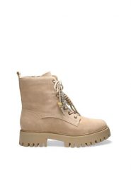 Guess Kozaki 184503 Beżowy. Brązowe kozaki Guess, z aplikacjami, bez obcasa, na słupku, bez zapięcia. Za 674.99 zł.