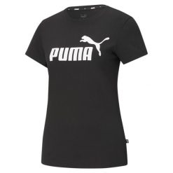 Damska koszulka z logo Essentials PUMA Black. Czarne t-shirty sportowe Puma, l, bez wzorów, bez ramiączek, na fitness i siłownię. W wyprzedaży za 98.90 zł.