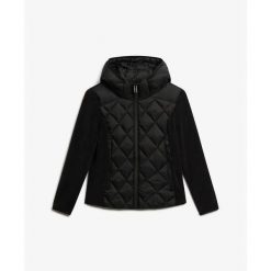 Damska kurtka z kapturem Superdry Heritage Storm. Czarne kurtki Superdry, bez wzorów, z puchu, z kapturem. Za 576.80 zł.