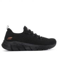Buty do chodzenia damskie Skechers Bobs Flex. Czarne buty treningowe Skechers, bez wzorów, z dzianiny, bez zapięcia, trekkingowe. Za 327.00 zł.