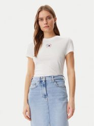 Tommy Jeans T-Shirt Essential DW0DW20316 Biały Slim Fit. Białe t-shirty Tommy Jeans, xs, bez wzorów, z bawełny, bez kołnierzyka, bez ramiączek. Za 79.99 zł.
