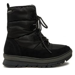 Trzewiki Jana. Czarne botki JANA, bez wzorów, bez obcasa, na płaskiej podeszwie, bez zapięcia. Za 229.99 zł.