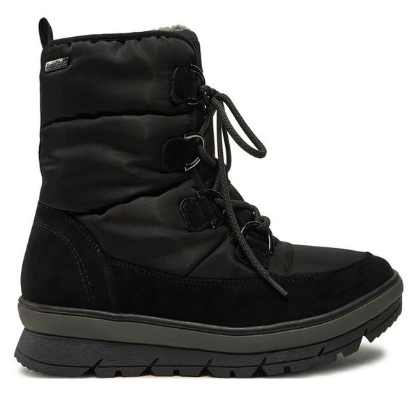 Trzewiki Jana. Czarne botki JANA, bez wzorów, bez obcasa, na płaskiej podeszwie, bez zapięcia. Za 229.99 zł.