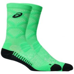 Skarpetki sportowe dla dorosłych Performance Run Crew Sock. Zielone skarpetki ASICS, bez wzorów, z nylonu. Za 79.99 zł.
