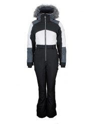 Peak Mountain Kombinezon narciarski "Arctico" w kolorze czarno-biało-szarym rozmiar: S. Białe spodnie sportowe Peak Mountain, bez wzorów, z tkaniny, narciarskie. Za 609.17 zł.