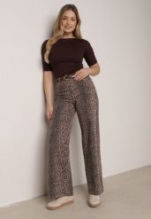 Panterkowe Bawełniane Jeansy z Szerokimi Nogawkami i Wysokim Stanem Salithirae. Jeansy Born2be, l, bez wzorów, z bawełny, klasyczne, z podwyższonym stanem. Za 129.99 zł.