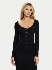 Guess Kardigan W5RR08 Z2V62 Czarny Regular Fit. Czarne swetry Guess, m, z aplikacjami, z wiskozy, bez ramiączek. Za 239.99 zł.