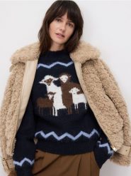 Sweter ze wzorem - granatowy. Niebieskie swetry Reserved, l, bez wzorów, z dzianiny, bez ramiączek. Za 179.99 zł.