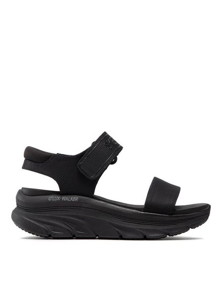 Skechers Sandały New Block 119226/BBK Czarny. Czarne sandały Skechers, bez wzorów, z materiału, bez obcasa, na koturnie, bez zapięcia. Za 199.99 zł.