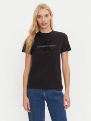 Calvin Klein Jeans T-Shirt Chenille J20J224244 Czarny Regular Fit. Czarne t-shirty Calvin Klein Jeans, s, bez wzorów, z bawełny, bez kołnierzyka, bez ramiączek. Za 149.99 zł.