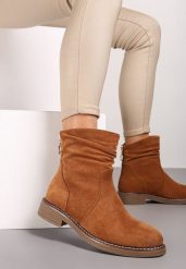 Brązowe Botki w Stylu Boho z Marszczoną Cholewką i Suwakiem Raihana. Brązowe botki Born2be, bez wzorów, z jeansu, boho, bez obcasa, na obcasie, bez zapięcia. W wyprzedaży za 97.49 zł.