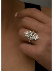 DIA DIAMONDS Pozłacany pierścionek z diamentami i szmaragdem rozmiar: 52. Zielone pierścionki DIA DIAMONDS, z diamentem, pozłacane. Za 302.35 zł.