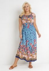Niebieska Sukienka Maxi Hiszpanka z Gumkami w Talii z Bawełny Doreyana. Niebieskie sukienki Born2be, na imprezę, l, bez wzorów, z bawełny, bez kołnierzyka, bez ramiączek, maxi. W wyprzedaży za 38.24 zł.