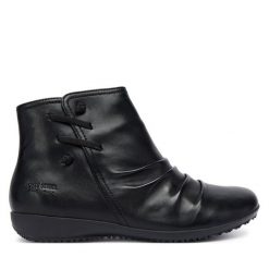 Botki Josef Seibel. Czarne botki Josef Seibel, bez wzorów, bez obcasa, na płaskiej podeszwie, bez zapięcia. Za 379.99 zł.